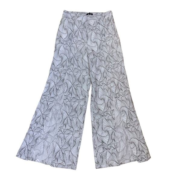 Anthropologie AZULU White Black Geometric Print Pants Size 8 High Waist Wide Leg - Picture 1 of 13